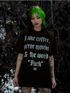 Blackcraft cult coffee horror movies & the word F*ck gothic oversized tee shirt